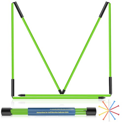 Golf Alignment Sticks 2 Pack, 48″Collapsible Practice Rods for Aiming/Putting, Golf Training Aid for Swing Trainer with Clear Tube Case, Foldable Training Rods with 10 Golf Tees - color: Green