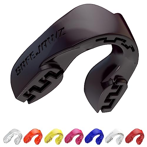 SAFEJAWZ Mouth Guard, Slim Fit Mouthguard for Adults & Youth with Case, Easy Fit Remoldable Mouthpiece for Football, Boxing, Lacrosse, MMA, Basketball & All Contact Sports - color: Black, size: Adult (12+ Years)