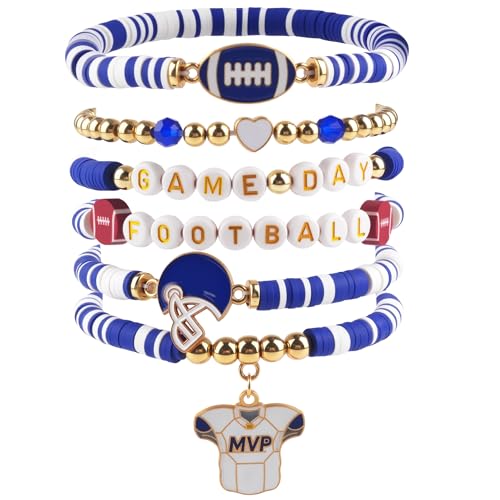 OHOME Football Party Decorations for Super Game Bowl 2026 - 6 Pack Blue Bracelets for Women | Football Party Favors Supplies Accessories Decor - Game Day Sport Outfits Dresses Shits - style: Blue Football