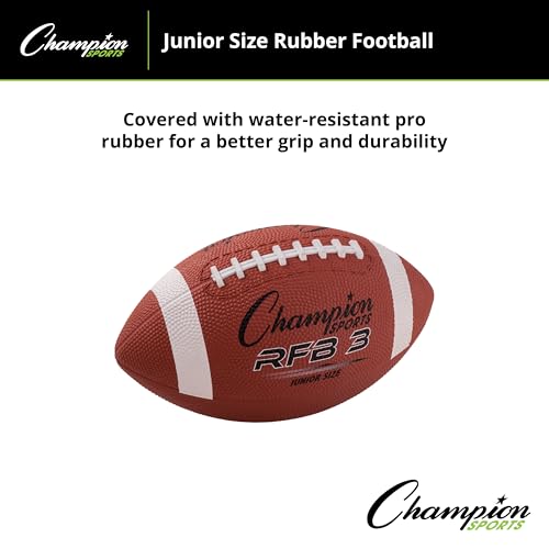 Champion Sports Rubber Football – Durable All-Weather Ball for Pee Wee to Official Sizes, Indoor & Outdoor Play - style: Junior Size (Ages 10-12)