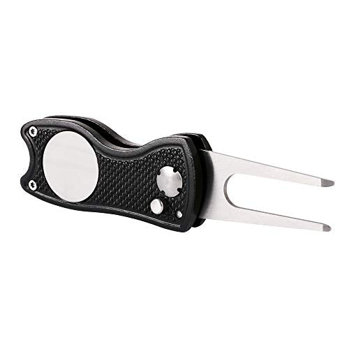 Mile High Life Golf Divot Repair Tool, All Metal Foldable Divot Tool with Pop-up Button & Magnetic Ball Marker, 2-6 Pack - color: Black Fish