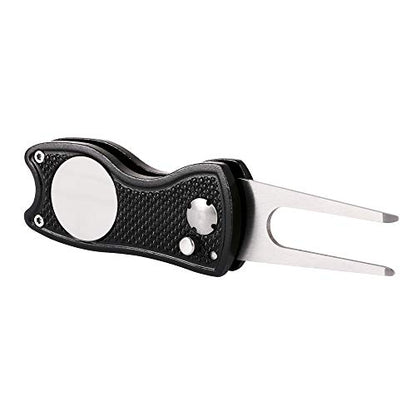 Mile High Life Golf Divot Repair Tool, All Metal Foldable Divot Tool with Pop-up Button & Magnetic Ball Marker, 2-6 Pack - color: Black Fish