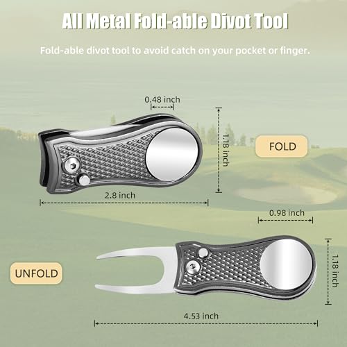 Mile High Life Golf Divot Repair Tool, All Metal Foldable Divot Tool with Pop-up Button & Magnetic Ball Marker - color: Gray Bone