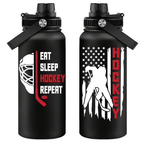 Fufandi Hockey Gifts for Men - Hockey Mom Gifts, Gift Hockey Player for Men Boy - Hockey Lover Sports Love Travel Water Bottle 32oz - color: Hockey Black