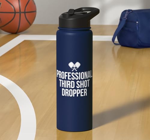 Professional Third Shot Dropper Pickleball Player Design Stainless Steel Insulated Water Bottle - color: Navy Blue