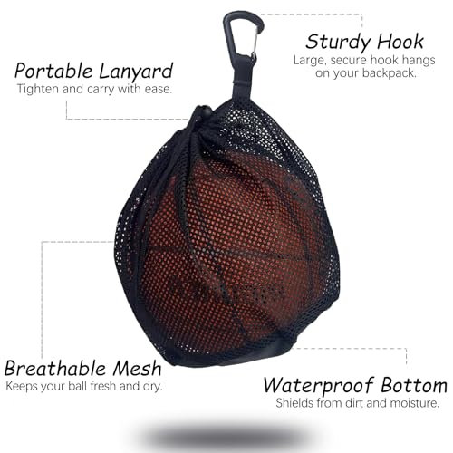 Single Mesh Ball Bag with Extra-Large Opening and Zipper Pocket - Basketball Bag with Quick-Release Buckle - Fits Most Backpacks - for Basketball, Soccer, Volleyball