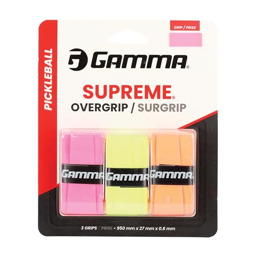 Gamma Pickleball Supreme Overgrip, Easy to Apply Grip Tape for Pickleball Paddles, Badminton, Squash, Padel Racquets, Replacement Tacky Over Wrap Bands, Multiple Color OG - color: Assorted Neon
