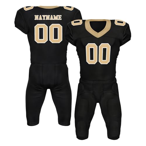 Youth Football Practice Jersey, Custom Blank Kids Practice Football Uniform Sportswear for Boys Training Games - color: Old Gold Black