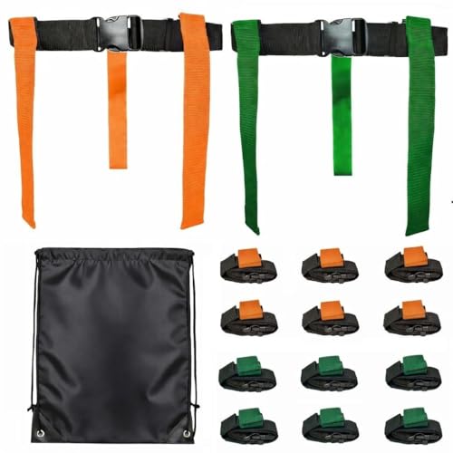 HE Adult Flag Football Belts 40″ Adjustable, Extra-Wide 2″ Heavy-Duty Polypro – American Made Lifetime Waranty Several Colors - color: Green/Orange