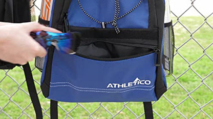 Athletico Youth Baseball Bag - Bat Backpack for Baseball, T-Ball & Softball Equipment & Gear | Holds Bat, Helmet, Glove | Fence Hook - color: Blue