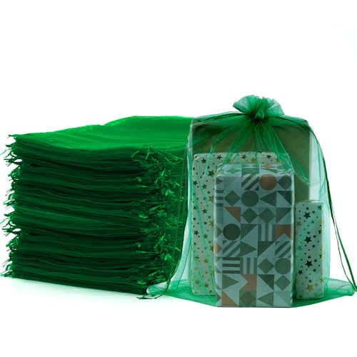 Meowoo 24PCS Big Organza Bags, 12x16in Big Mesh Bags Drawstring, Mesh Gift Bags Drawstring for Shoes, gift bags, home storage, Christmas, gardening, dolls(darkgreen) - color: darkgreen-12x16in-24p, size: 24p