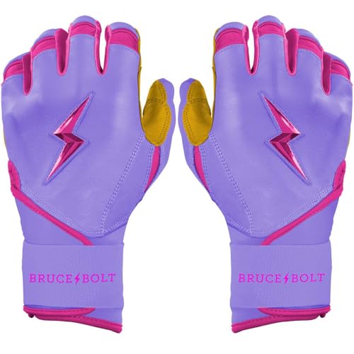 BRUCE BOLT Signature Series Long Cuff Batting Gloves - Pro-Athlete Collection - Adult & Youth Sizes - color: Bader Lavender, size: YTH Small