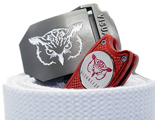 VISUALIZE Elite Switchblade Golf Divot Repair Tool Set with Ball Marker - Sturdy Anodized Aluminum - Perfect Golf Accessory Gift - color: Red