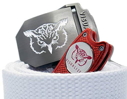 VISUALIZE Elite Switchblade Golf Divot Repair Tool Set with Ball Marker - Sturdy Anodized Aluminum - Perfect Golf Accessory Gift - color: Red