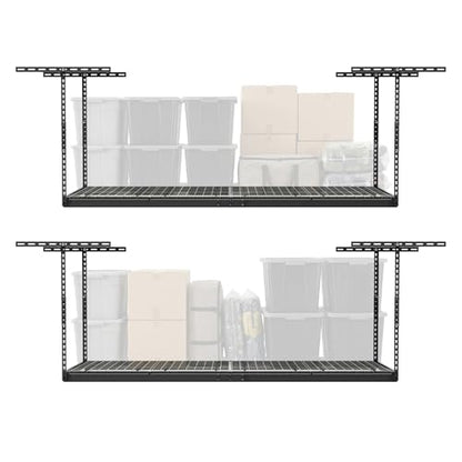 MonsterRax Overhead Garage Storage Racks 3x8’ (2-Pack) Ceiling Mounted Shelving, Adjustable Hanging Organizer, Heavy Duty Steel, Holds 500 Pounds, Color:Hammertone, Adjustable12"-21” from Ceiling