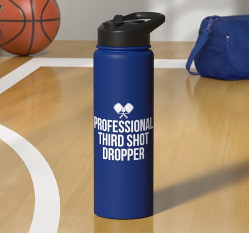 Professional Third Shot Dropper Pickleball Player Design Stainless Steel Insulated Water Bottle - color: Royal Blue