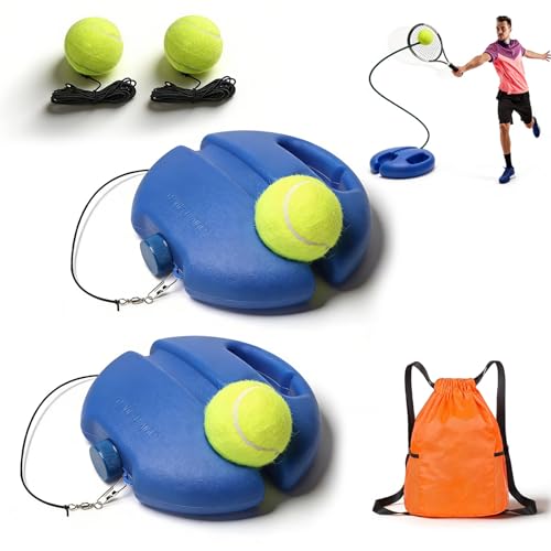 Solo Tennis Trainer, 2026 New Trainer Rebound Ball with Anti-Tangle String and Weighted Base, Portable Tennis Rebounder Kit, Multifunctional Self Training Tool Equipment Kit for Beginners - color: Blue*2