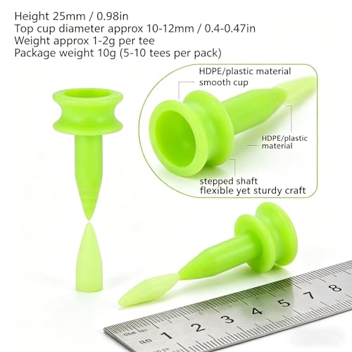 50pcs Green Plastic Golf Tees, 1" Short Castle Golf Tees for Driving Range Mats & Par 3 Courses