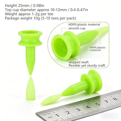 50pcs Green Plastic Golf Tees, 1" Short Castle Golf Tees for Driving Range Mats & Par 3 Courses