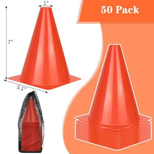 PXZBLG 12/24/50pcs Soccer Cones, 7" Soccer Cones, Plastic Traffic Cones, Training Cones for Basketball Football Skating Drills Practice - color: Red, size: 7", 50pcs
