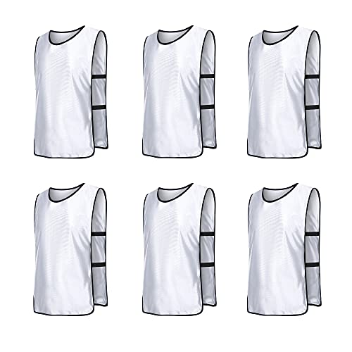 6 Pack Scrimmage Vests/Sport Basketball Pinnies/Soccer Bibs for Kid and Adult - color: White, size: Large