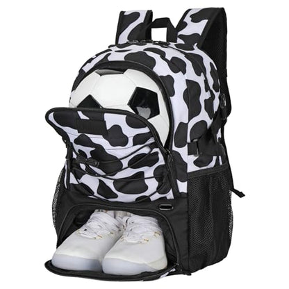 Goloni Soccer Backpack,Basketball Backpack with Ball Compartment & Shoe Compartment,Backpack for Basketball,Soccer - color: Black White Cows