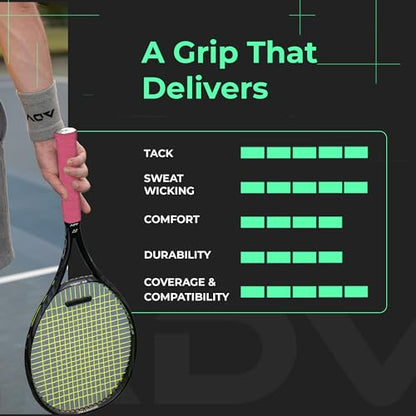 ADV MaxTac Tacky Tennis Overgrip - 12 Pack Extremely Sticky Non-Slip Tennis Grips Overgrip - Razor-Thin & Easy to Use Pro Tennis Racquet Grip Tape (12-Pack Pink)