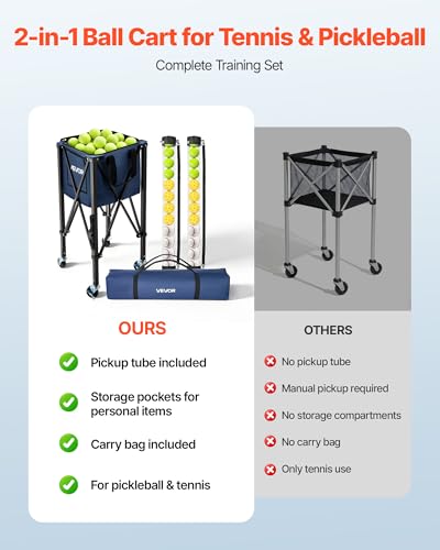 VEVOR Tennis & Pickleball Hopper Holds 200/175/150/120 Balls, 3-in-1 Tennis Foldable Pickleball Basket Cart for Easy Installation, Storage Bag for Tennis Training & Teaching - style: 3-in-1 150 Balls