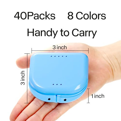 ZENFUN 40 Packs Retainer Case, Mouth Guard Cases Denture Case Bulk, Slim Aligner Box with Vent Holes, Assorted Denture Storage Container for Night Guards, Individually Sealed