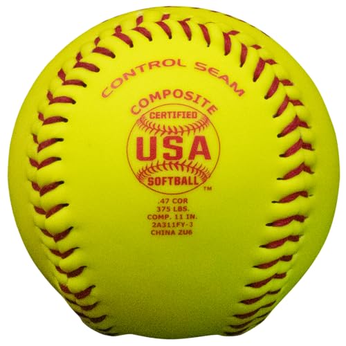 Baden | USA (ASA) Approved | Official League Fastpitch Softballs | Perfection Leather or Composite | 11" or 12" | Optic Yellow | One Dozen - size: 11"