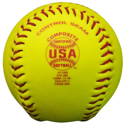 Baden | USA (ASA) Approved | Official League Fastpitch Softballs | Perfection Leather or Composite | 11" or 12" | Optic Yellow | One Dozen - size: 11"