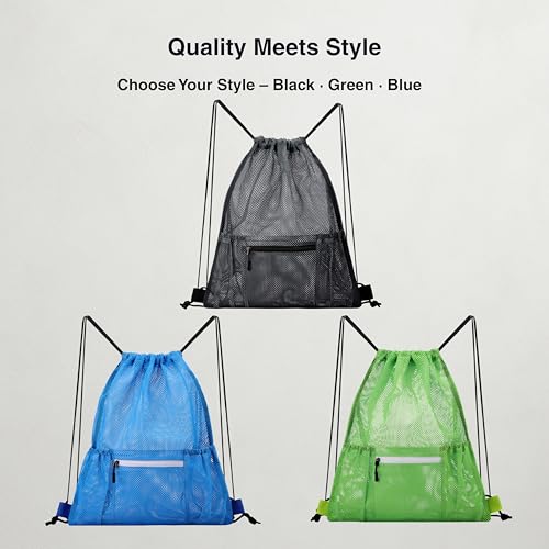 Mesh Sports Drawstring Bag, Large Breathable Gym Sack for Boxing Gloves, Boxing Equipment, Shoes & Training Gear, Lightweight & Durable (Green) - color: Green