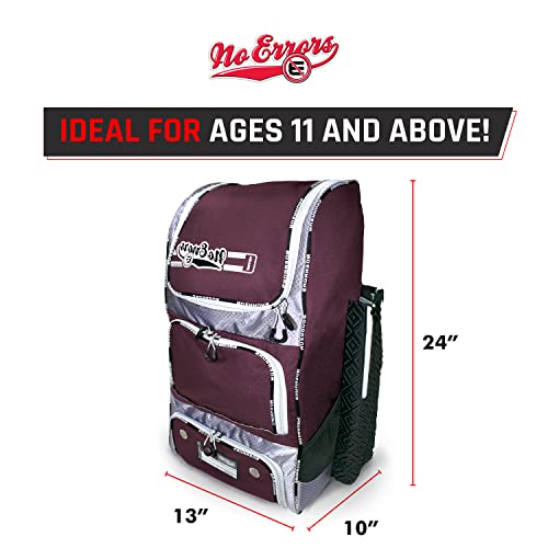 No Errors Top Pick Baseball Backpack for Kids - Heavy Duty Youth Baseball and Softball Bag with Fence Hooks - Dual Glove and Bat Compartments - color: Maroon