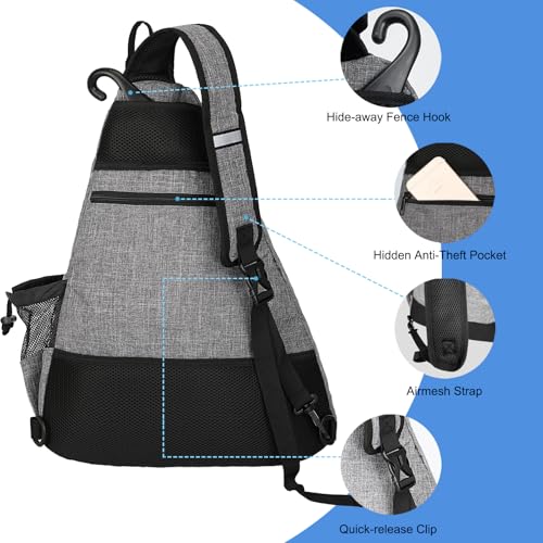 WOLT Pickleball Bag,Crossbody Sling Bags for Women Men,Pickleball Backpack with Fence Hook for Tennis, Racketball - color: Grey_Left