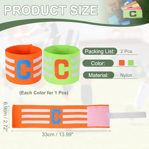Captain Arm Bands for Soccer, Soccer Captain C Armband, Classic Striped Elastic Protective Arm Badge Player Bands - color: Orange/Fluorescent Green