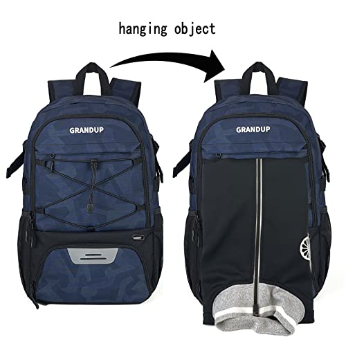 GRANDUP Basketball backpack with ball and shoes compartment Fit Volleyball, soccer, Swim, Gym, Travel, and School, large capacity sports training equipment bags - color: blue indigo