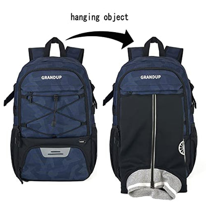 GRANDUP Basketball backpack with ball and shoes compartment Fit Volleyball, soccer, Swim, Gym, Travel, and School, large capacity sports training equipment bags - color: blue indigo
