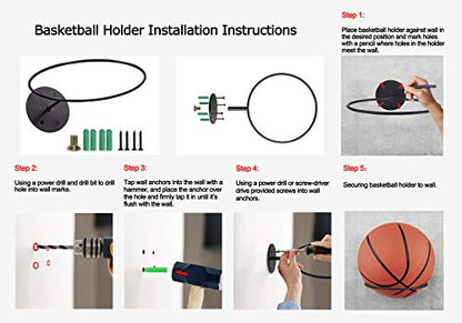 2 Pack Sports Ball Holders Wall Mount Display Rack for Basketball Volleyball Rugby Soccer, Black