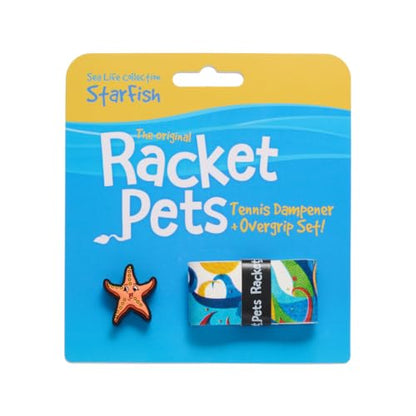 Racket Pets Kids Tennis Racket Dampener & Matching Overgrip Tape, Performance Shock Absorbing Dampener for Tennis Racket & Fun Animal Print Tennis Wrap Grip Tape - style: Starfish