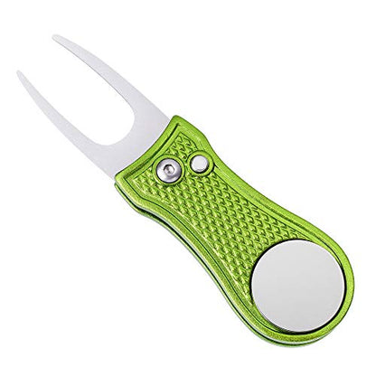 Mile High Life Golf Divot Repair Tool, All Metal Foldable Divot Tool with Pop-up Button & Magnetic Ball Marker - color: Lime Green Bone