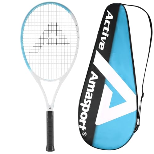 AMA SPORT Adult Tennis Racket - Pre-Strung Light Balance 27 inch Tennis Racquet for Women and Men Grip Size 2-4 1/4" - color: Blue