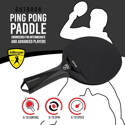 Killerspin Impact Series Table Tennis Paddles - Black/Black Ping Pong Racket, Table Tennis Equipment for Beginners/Intermediates - Ensures Solid Control and Spin - style: Impact Raptor Outdoor