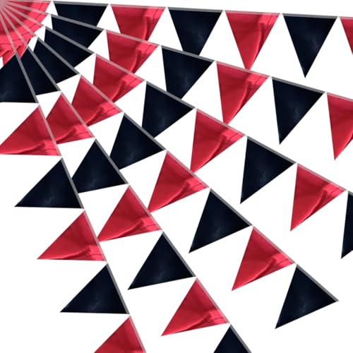 64ft Black Red Triangle Pennant Banner Flag Metallic Paper Bunting Garland for Hanging Backdrop Birthday Party Decorations Graduation Bachelorette Bridal Wedding Baby Shower New Year Party Supplies - color: Black Red