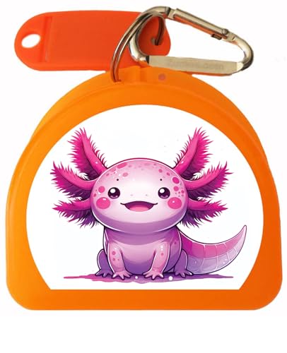 Axolotl Retainer and Mouthguard Case with Carabiner, Durable Mouthguard Case for Sports, Teeth Aligner Retainer Holder for Travel and Protection, Ideal for Secure Storage - Orange - color: Orange