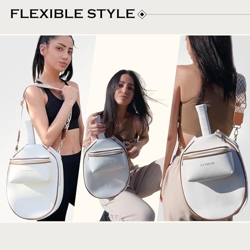 Pickleball Bag for Women, Cute Stylish Paddle Bag, Leather Crossbody with Adjustable Strap & Fence Hook