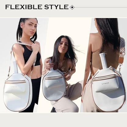 Pickleball Bag for Women, Cute Stylish Paddle Bag, Leather Crossbody with Adjustable Strap & Fence Hook