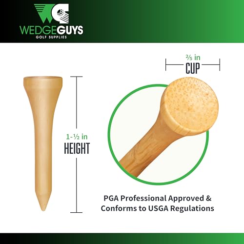 Wedge Guys Bamboo Golf Tees 1-1/2" | 100 pcs. | Extra Durable & Stronger Than Wood Tees | Biodegradable & Less Friction | PGA Professional Approved, Golf Tees Bulk Bag