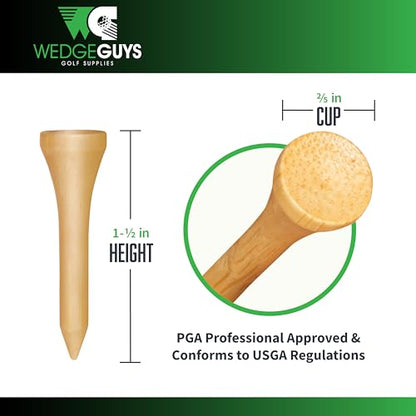 Wedge Guys Bamboo Golf Tees 1-1/2" | 100 pcs. | Extra Durable & Stronger Than Wood Tees | Biodegradable & Less Friction | PGA Professional Approved, Golf Tees Bulk Bag