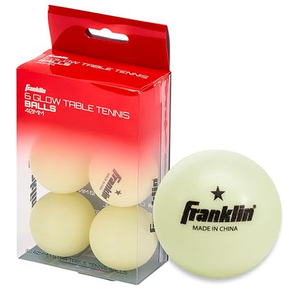 Franklin Sports Glow in the Dark Ping Pong Balls - Official Size + Weight 40mm Table Tennis Balls - One Star Glow in the Dark Ping Pong - Durable High Performance - Green - 6 Pack