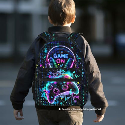 Video Game Backpack for Boys School Backpack for Kids Children Teens Elementary Middle School Students Bookbag Ages 6-18, Game Bookbag Travel Back Pack - color: Gamepad